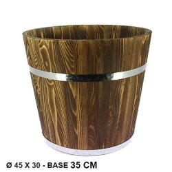 Tonneau pin effet brûlé cerclage métal + faux fond Ø45x40 cm - par 2