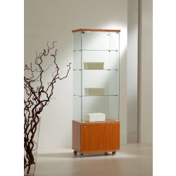 Vitrine d'exposition 6/18LMVA en verre trempé - cerisier avec meuble de rangement et roulettes