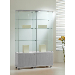 Vitrine éclairante en verre 12/18LMVA - gris - avec serrure, roulettes et tablettes amovibles