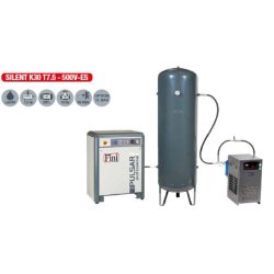Compresseur insonorisé marche lente - sur châssis cuve verticale avec traitement d'air - Puissance 5,5/4 à 10/7,5 HP/KW - Pression 10 à 13 bar