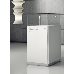 Vitrine d'exposition Q50LVA - plateau coulissant en verre trempé avec cloche et meuble de rangement sécurisé