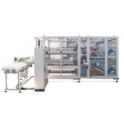 Ensacheuse automatique de flacons - conditionnement thermoplastique en LDPE avec tapis transporteur et palettiseur