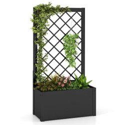 Helloshop26 - Jardinière surélevé bac à plantes 63 x 31 x 112 cm cadre robuste treillis pratique style contemporain en métal noir 20_0012188 - no
