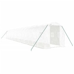 Helloshop26 - Serre tente abri plante fleur légumes avec cadre en acier 32 m² 16 x 2 x 2 m blanc 02_0044573 - blanc acier 3000220221275
