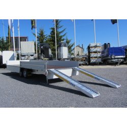 Remorque plateau Humbaur HN 256221 GR - 2 essieux, roues surbaissées, ridelles alu