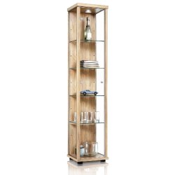 K-Möbel vitrine en verre en hêtre (176x37x33 cm) avec 4 étagères en verre réglables en hauteur,LED - modèle de voiture vitrine d'argent - beige