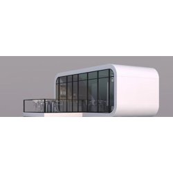 Studio futuriste préfabriqué en acier - 20 m² avec chambre, bureau, salle de bain et terrasse - ISK20PODS