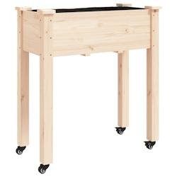 Helloshop26 - Jardinière bac lit surélevé plantes fleurs terrasse jardin sur roues avec doublure 71 x 37 x 80 cm bois de sapin 02_0038727 - Bois ma