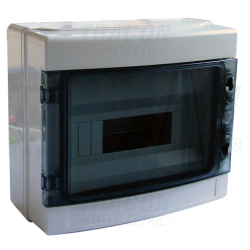Boîte de distribution en saillie - cache translucide - rail N-PE 1×12 mod - dimensions 260×300×140mm - IP65 - 660V AC