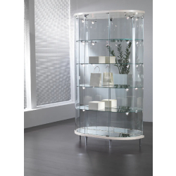 Vitrine semi-ovale 203/MVA fond miroir - blanc poli - 112x38x190 cm avec éclairage LED et serrure
