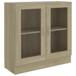 Helloshop26 - Armoire à vitrine classique épurée 82,5 x 30,5 x 80 cm espace de rangement décoratif en bois d'ingénierie chêne sonoma 02_0047749