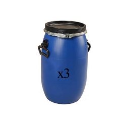 Lot de 3 fûts en plastique à ouverture totale - 30 litres - homologation UN X pour matières dangereuses solides