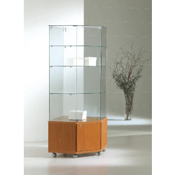 Vitrine d'angle haute 7/18MVA en verre trempé - cerisier - 68x68x180 cm avec serrure et rangement