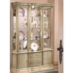 Meuble vitrine en bois DV85VA - laqué crème cérusé avec fond miroir et tiroirs de rangement