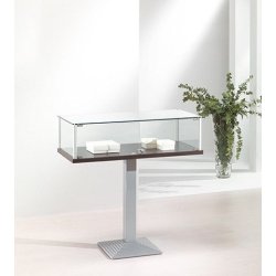 Vitrine sur piètement - modèle KI1PF - table d'exposition en verre trempé avec montants en aluminium anodisé