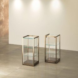 Vitrine T-Métal comptoir 45x45xH95cm 2 bandes LED verticales - bronze
