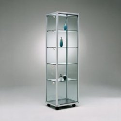 Vitrine d'exposition en verre 'Vesta' - 990 mm - Verre ESG 6 mm, profilés aluminium, 4 tablettes réglables