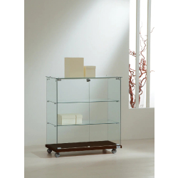 Petite vitrine basse en verre trempé 8/90VA - bois wengé avec portes vitrées et tablettes amovibles