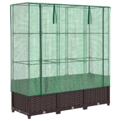 Helloshop26 - Jardinière bac lit surélevé plantes fleurs terrasse jardin surélevée avec housse aspect rotin 120 x 40 x 138 cm Marron 02_0038739 -
