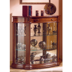 Vitrine d'ameublement en bois DV1VA - merisier - 2 tablettes réglables, fond miroir, porte avec serrure