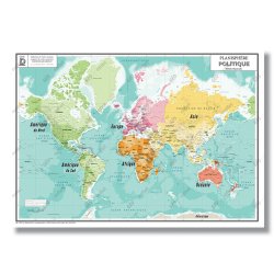 Mappemonde modèle old school - poster plastifié A0 - 84,1x118,9 cm - Société Géo Reflet