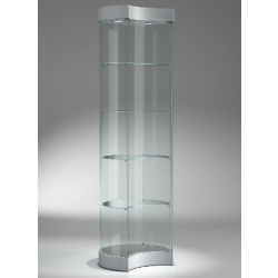 Vitrine d'exposition 209/MLVA cylindrique concave - gris clair - Ø 57 x 190 cm - LED et tablettes réglables