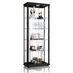 K-Möbel Armoire vitrine en verre 2 portes 176x67x33 cm Made in Germany avec miroir & serrure & LED Noir - noir Bois manufacturé C1084S