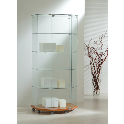 Vitrine hexagonale tout verre 8/18TVA - cerisier - dimensions 80x40x180 cm - 4 tablettes amovibles - porte avec serrure