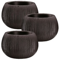 WellHome - Lot de 3 pots 0,75 L Beton Bowl Ø14,4 cm chacun, coloris ciment noir - gris plastique PK4428