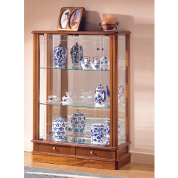 Guéridon en bois vitrine DV3VA - merisier - 2 tablettes réglables et fond miroir