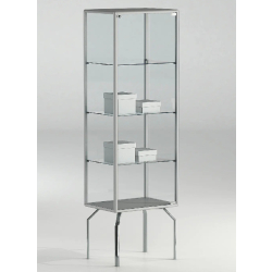 Vitrine contemporaine sur pieds 51-17PVA - verre trempé - gris clair - 3 tablettes amovibles - porte avec serrure