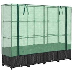 Helloshop26 - Jardinière bac lit surélevé plantes fleurs terrasse jardin surélevée avec housse aspect rotin 160 x 40 x 138 cm noir 02_0038756 - n