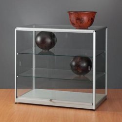 Vitrine de comptoir VARIO - verre trempé, 2 portes coulissantes verrouillables, rayonnages réglables