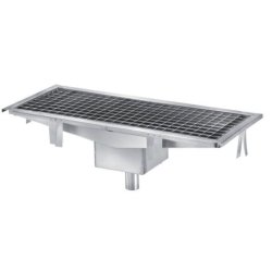 Caniveau inox (L)1000 × (P)365 x (H)150 mm avec siphon et sortie verticale (Ø)50 mm