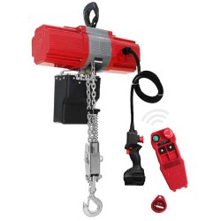 Palan à chaîne électrique sur batterie 990 kg 6 m 850 W avec télécommande sans fil - Livré avec batterie 4 Ah - Cycle de travail élevé MW Tools KT1006BR