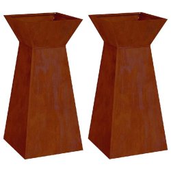 Helloshop26 - Lot de 2 jardinières piliers design contemporain extérieur 35 x 35 x 73 cm en matériaux argent - 3000237403817