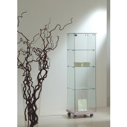 Vitrine tout verre transparent 4/14VA - gris - 3 tablettes amovibles - serrure et socle bois