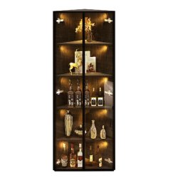 Merax Vitrine d'angle LED 62 × 35 × 160 cm, vitrine avec portes et éclairage en verre trempé, vitrine de collection, bibliothèque, noir - noir mu