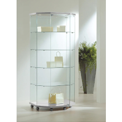 Vitrine hexagonale en verre de sécurité 8/18LTVA - gris - avec tablettes amovibles et serrure