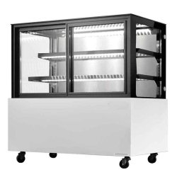 Vitrine murale blanche - structure acier inoxydable, porte coulissante verre, éclairage LED, thermostat numérique, 210 L