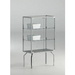 Mobilier contemporain d'exposition 71-12PVA - gris clair - vitrine en verre trempé avec serrure et tablettes amovibles