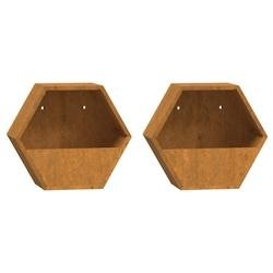 Helloshop26 - Jardinière bac lit surélevé plantes fleurs jardin terrasses murales lot de 2 Rouillé acier corten 30 x 10 x 25 cm marron 02_0039116