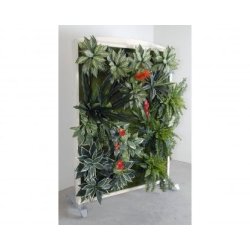Cloisons amovibles - ARDAL - modèle mur végétal avec décor floral artificiel et ossature en hêtre laqué ivoire