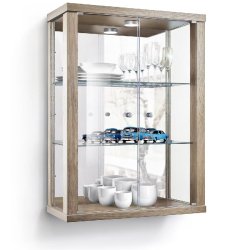 K-Möbel Vitrine murale en verre 80x60x25 cm Made in Germany avec LED & miroir & 2 tablettes en verre ESG réglables en hauteur Chêne Sonoma - marron