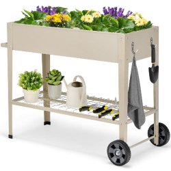 Helloshop26 - Jardinière surélevée en métal avec roulettes et étagère 95 x 40 x 80 cm pratique pour jardinage en blanc 20_0020831 - blanc métal