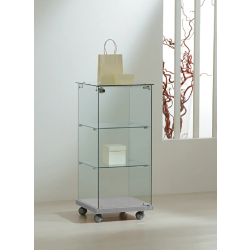 Petite vitrine d'exposition sur roulettes 4/90VA - verre trempé - gris - 40x40x90 cm