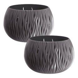 WellHome - Lot de 2 pots 1,4 L Bowl Sandy Ø18 cm chacun, coloris anthracite - gris plastique PK4181