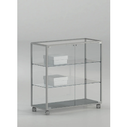 Vitrine comptoir vitré 91-BPVA - gris clair - verre trempé avec roulettes et serrure
