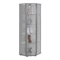 K-Möbel Vitrine d'angle en verre sur pied 176x56,5x56,5 cm Made in Germany avec LED & 4 tablettes en verre Argent - argenté Bois manufacturé C1020AL