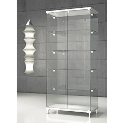Vitrine élégante et légère Q85VA - 4 tablettes réglables, spots intégrés et porte avec serrure